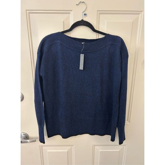 Elliott Lauren NWT Blue Marled Cotton Cashmere Blend Sweater, Sz Small, MP $145 - Picture 2 of 9